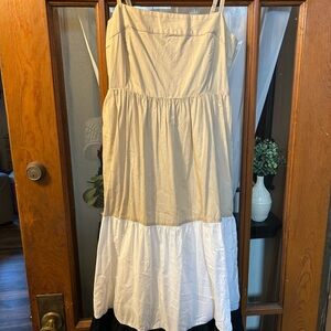 J. Crew Tan and White Midi Dress